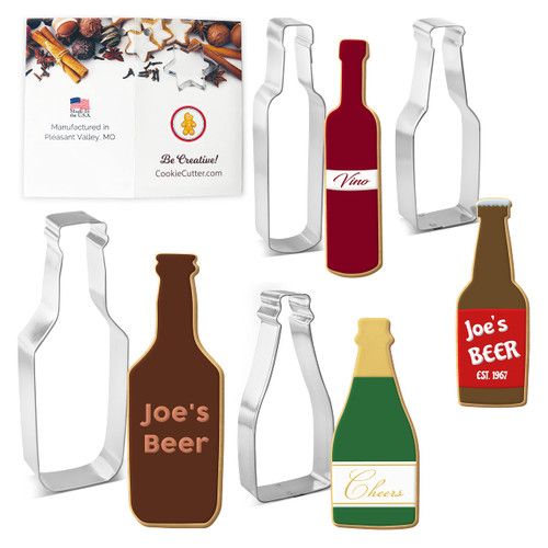 Bottle Cookie Cutter 4 Pc Set HS0464 with Sugar Cookie Recipe Card. Foose USA