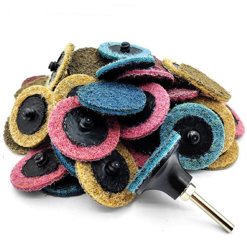 50Pcs Die Grinder Sanding Discs Set Surface Conditioning Discs Fine Medium Coarse, 2 Inch Quick Change Disc Pad with 1/4" Holders Holder, Roloc Disc for Surface Grind Polish Burr Finish Rust Removal