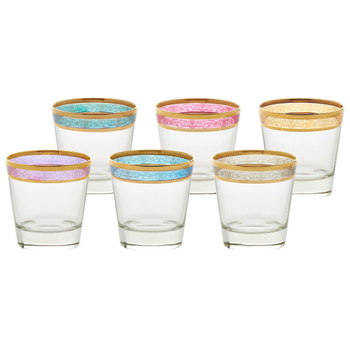 Lorren Home Trends Double Old Fashion Melania Collection Glass, Set of 6, Multicolored