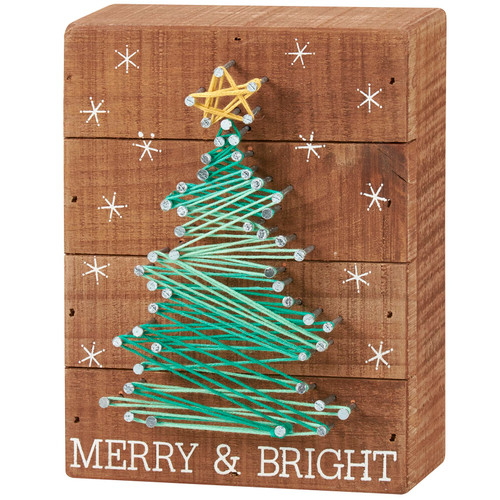 Primitives by Kathy Slat String Art Box Sign, Merry & Bright Primitives by Kathy Slat String Art Box Sign, Merry & Bright