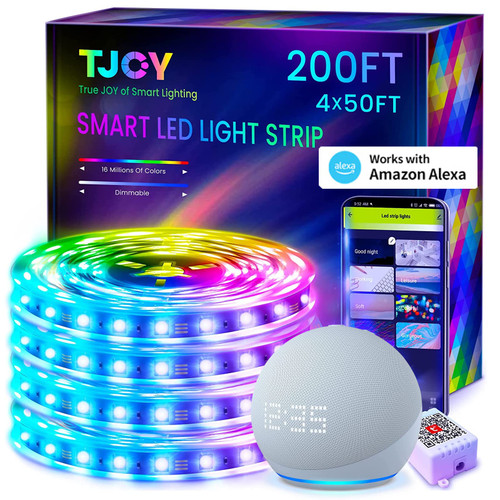 TJOY 200ft Smart Led Strip Lights for Bedroom, Alexa Led Light Strip,5050 RGB Color Changing Music Sync Led Lights Strip with App Remote,Multi-Color Wireless Led Lights for Bedroom (APP+Remote+Voice)