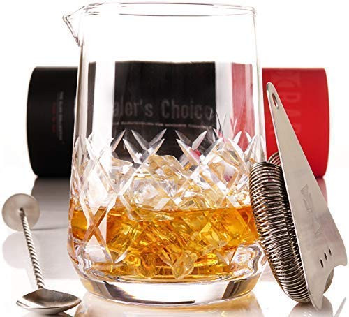Yarai Cocktail Mixing Glass Set | Includes 750ml/25oz Stirring Glass with Yarai Weave pattern, Hawthorne Strainer and Bar Spoon by The Elan Collective (Crystal Lake 3)