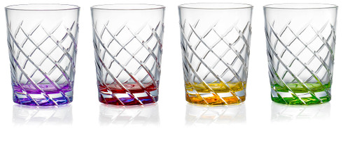 Red Co. Set of 4 Unbreakable Reusable Plastic 13.5 Fl Oz Lowball Tumblers with Colored Base - Assorted