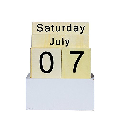 Vpang Vintage Wood Block Perpetual Calendar Desktop Calendar Chic Rustic Block Calendar Home Office Decoration (Style A)