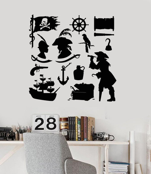Wall Decal Pirates Ship Treasure for Kids Room Art Vinyl Stickers (ig2969) White Wall Decal Pirates Ship Treasure for Kids Room Art Vinyl Stickers (ig2969) White