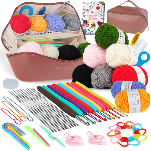 Coopay Crochet Kit for Beginners Adults Kids -Complete Crochet Set with Yarn Crochet Instruction Crochet Hook Storage Case Knitting & Crochet Supplies- Ideal Crochet Gift for Crocheter Beginner (Pink)