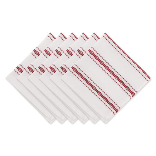 DII Zig Dobby Tabletop Collection, White Cotton Background with Embellished Stripe, Napkin Set, Barn Red, 6 Count