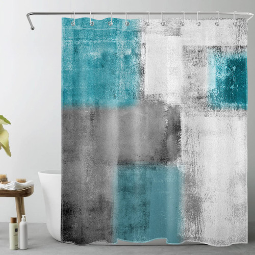 LB Abstract Teal Shower Curtain Decor,Modern Grey and White Geometric Pattern Minimalist Art Shower Curtains for Bathroom 60X72 inch Polyester Fabric Bathroom Decoration Bath Curtains Hooks Included LB Abstract Teal Shower Curtain Decor,Modern Grey and White Geometric Pattern Minimalist Art Shower Curtains for Bathroom 60X72 inch Polyester Fabric Bathroom Decoration Bath Curtains Hooks Included