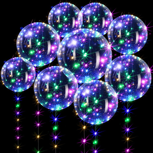 45 Pack LED Bobo Balloons 20 Inches Light up Balloons Clear Helium Bubble Bobo Glow Balloons with String Lights for Parties Valentines's Day Birthday Wedding Decoration (Colorful)