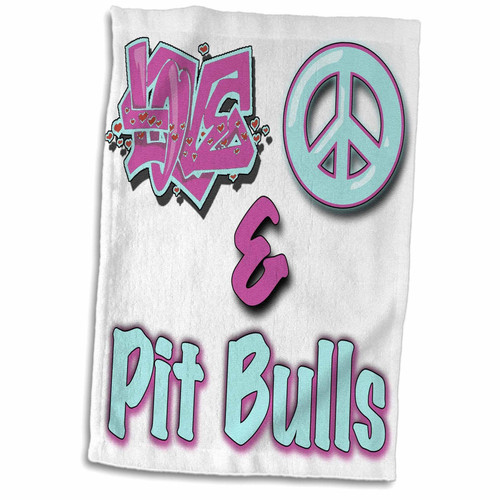3D Rose Love Peace and Pit Bulls in Blue and Purple Hand/Sports Towel, 15 x 22