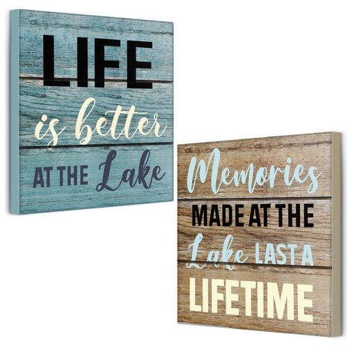 2 Pcs Summer Lake House Decor Memories at The Lake Life Is Better at The Lake Box Sign Wooden Motivational Decor Rustic Lake Cabin Home Wall Decor Primitive Country Lake Sign Farmhouse Kitchen Decor