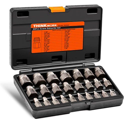 THINKWORK Screw Extractor Set, 25-Piece Easy Out Bolt Extractor Set, Multi-Spline, for Removing Broken Studs, Bolts, Screws