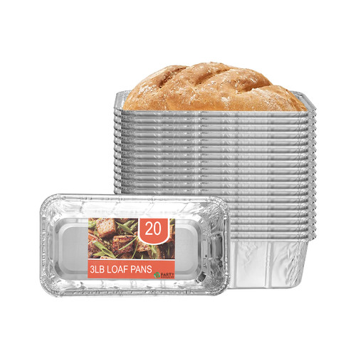 PARTY BARGAINS 3 Lb Aluminum Loaf Pan - [20 Pack] Heavy Duty Disposable Bread Pans - Perfect for Baking Homemade Cakes, Lasagna, Meatloaf & Food Serving