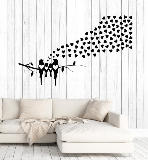 Vinyl Wall Decal Birds Family Love Hearts Patterns Home Interior Stickers Mural Large Decor (g7593) Black Vinyl Wall Decal Birds Family Love Hearts Patterns Home Interior Stickers Mural Large Decor (g7593) Black