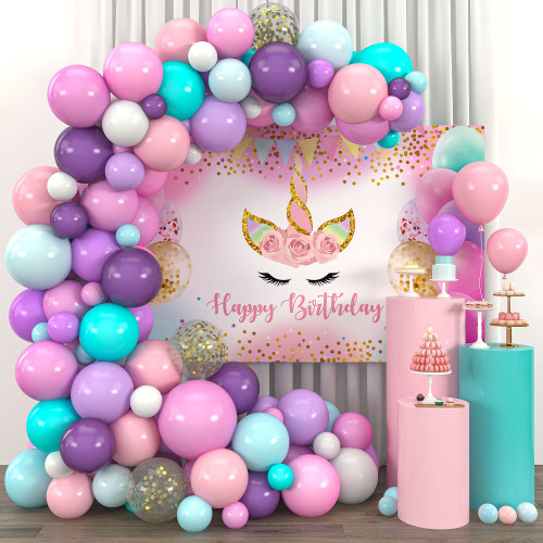 Unicorn Balloons Arch Garland Kit Unicorn Birthday Party Decorations Supplies for Girls Pastel Confetti Purple Latex Balloons