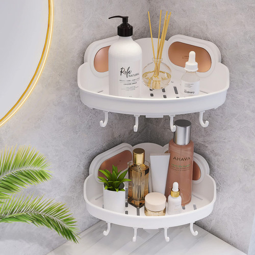 TAILI Corner Shower Caddy Suction Cup 2 Pack Bathroom Shower Basket Shelf with Hooks, Wall Mounted Organizer No-Drilling Rustproof, Plastic Shower Rack for Kitchen & Bathroom, Removable