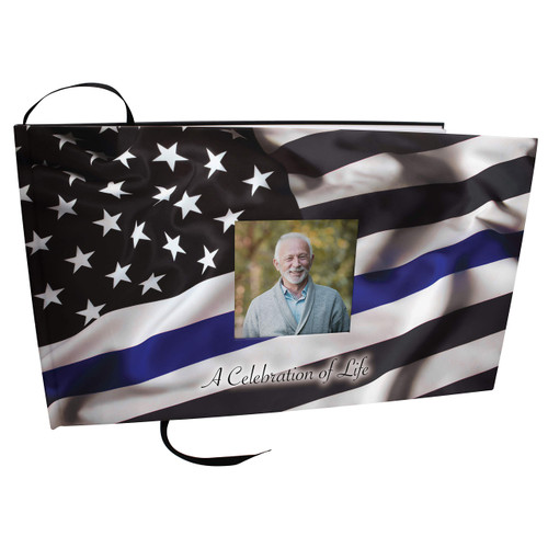 Blue Line Flag Police Photo Funeral Guest Book Celebration of Life, Guest Book for Funeral, Funeral Guest Books Celebration of Life, Funeral Guest Book for Memorial Service - Sign in Book for Funeral