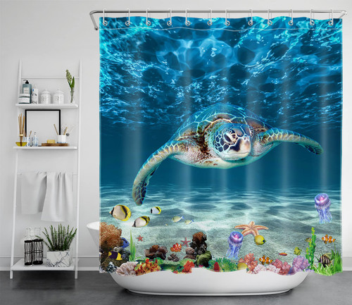 LB Sea Turtle Shower Curtain for Kids Bathroom, Blue Ocean Underwater World Turtle Tropical Fish and Coral Reef Starfish Coastal Fabric Bathroom Decor Set with Shower Curtain Hooks, 72x78 Inch LB Sea Turtle Shower Curtain for Kids Bathroom, Blue Ocean Underwater World Turtle Tropical Fish and Coral Reef Starfish Coastal Fabric Bathroom Decor Set with Shower Curtain Hooks, 72x78 Inch