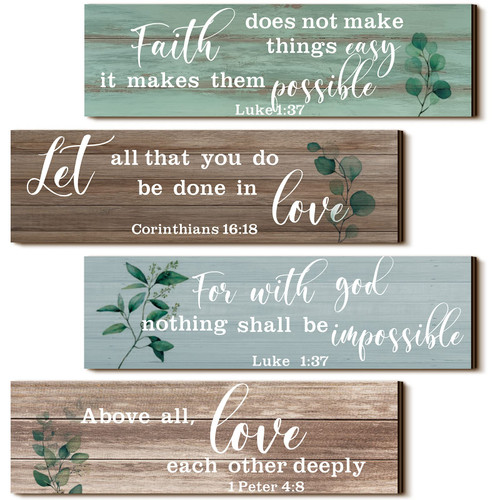 Yulejo 4 Pieces Bible Verses Wall Decor Psalms Scripture Wall Art Wooden Christian Sign Rustic Wall Decor Christian Wall Art Prayer Wall Decor Christian Decorations for Home (Retro Style)