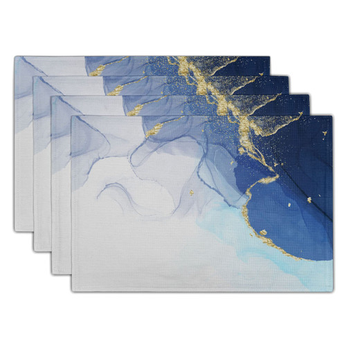 Blue and Golden Marble Dining Table Mat Abstract Art Placemats for Kitchen Table Set of 4 Machine Washable Table Place Mats Heat Resistant Table Mats Linen Kitchen Accessories 12x18in