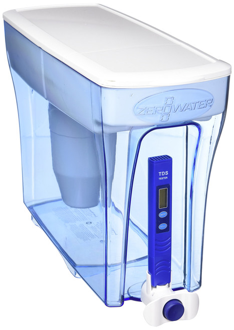 ZeroWater 30 Cup Ready-Pour 5-stage Water Filter Dispenser, NSF Certified To Reduce Lead, Other Heavy Metals And PFOA/PFOS, White And Blue