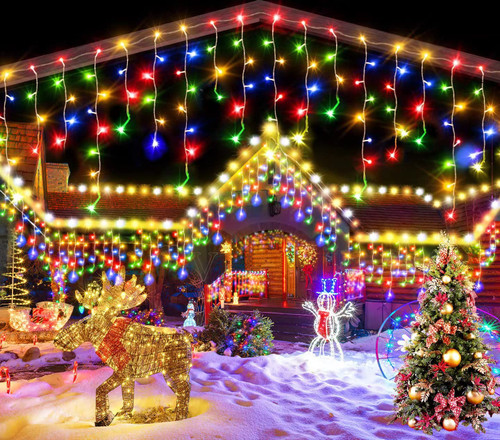 YEGUO 400 LED Icicle Lights Outdoor Waterproof, 33ft 80 Drops Icicle Christmas Lights with Memory for Xmas Yard Holiday Party Wedding Home Indoor Easter Decor?Multicolor?