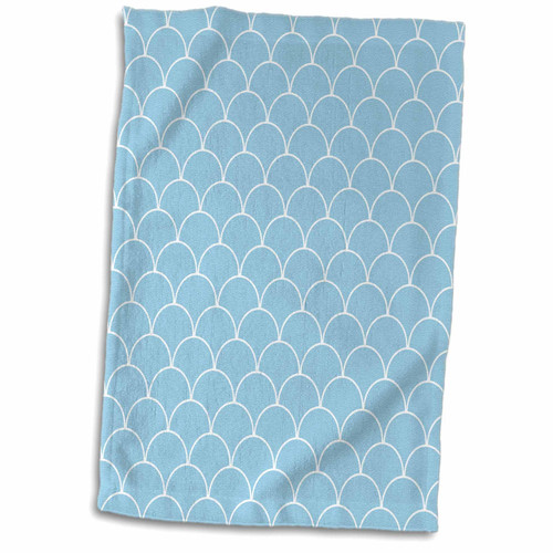 3dRose Baby Blue Scallop Pattern Towel, 15" x 22", White