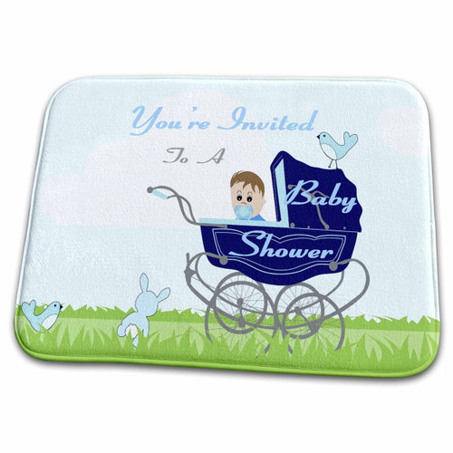 3dRose Image of Navy Blue Carriage With Baby And Bunnies Baby... - Dish Drying Mats (ddm-349545-1)