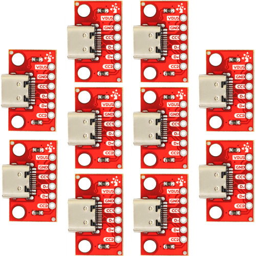 USB Type C Breakout Board Serial Basic Breakout Female Connector 2CC 6Pin 2.54mm / 0.1" PCB Converter Board (Pack of 10pcs)