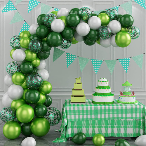 Balloon Garland Arch Kit Green, 107PCS Green White Balloon Arch Kit Balloon Garland, Latex Balloons With Confetti Balloons For Birthday Decoration Wedding Baby Shower Decoration Jungle Party Supplies