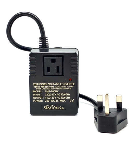 Simran SMF-200 Deluxe 200 Watts Step Down Voltage Converter for International Travel to AC 220V/240V Countries, Ideal for Laptops, Cameras, iPhones, BlackBerry, iPods etc (UK)