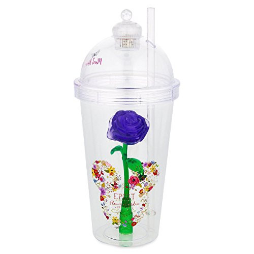 Walt Disney World Epcot Flower Garden Lighted Covered Tall Plastic Cup Purple Rose Inside