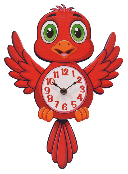 Mark Feldstein & Associates Cardinal Red Bird Swinging Tail Pendulum Pal Wall Clock, 12 Inch