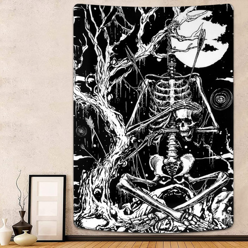 Lyacmy Skull Tapestry Black and White Tapestries Hippie Skeleton Tapestry Moon Tapestry Psychedelic Eyes Tree Tapestry Arrow Tapestry Wall Hanging for Room(51.2 x 59.1 inches)