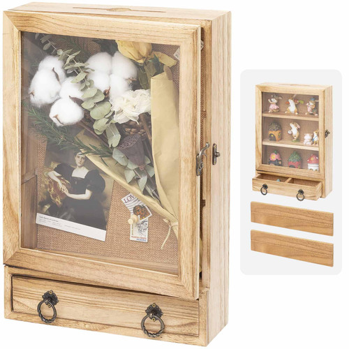 Qiannhee Large Shadow Box Display Case,11x16 Shadow Box Frame with Drawers and Removable Shelves of Flower Photos Wood pet Memorial Shadow Box, Wood Shadow Box as a Wedding Gifts (Rustic Brown)