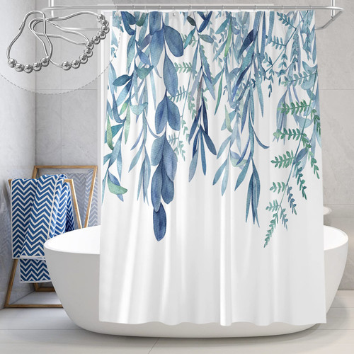 Gibelle Blue Eucalyptus Leaves Shower Curtain, Spring Watercolor Plant Shower Curtain for Bathroom, Waterproof Fabric Shower Curtain Set with Hooks 72x72 Inch White Gibelle Blue Eucalyptus Leaves Shower Curtain, Spring Watercolor Plant Shower Curtain for Bathroom, Waterproof Fabric Shower Curtain Set with Hooks 72x72 Inch White