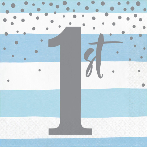 Creative Converting Blue and Silver Celebration Napkins, 16 ct