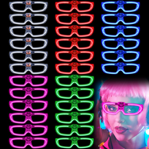 30 Pack Light up Glasses Toys Party Supplies 5 Colors 3 Light modes Plastic Glow Glasses Glow in the Dark Glasses Flashing LED Sunglasses LED Party Favors for Adults Neon Birthday Party Supplies