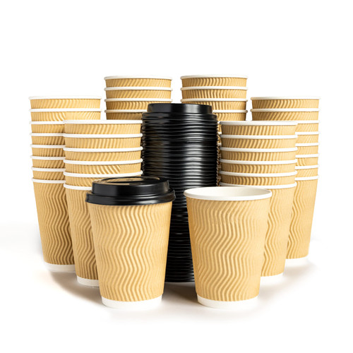 Awesomepak [50 Pack 12oz] Disposable Coffee Cups with lids, Insulated Ripple wall paper, Eco-friendly