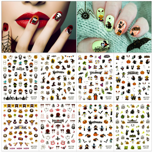 8 Sheets Halloween Nail Art Stickers, Self-Adhesive DIY Nail Stickers Nail Decals for Nail Art, Pumpkin Bat Spider Ghost Blood Design Nail Art Supplies for Women Kids Halloween Party Nail Accessories