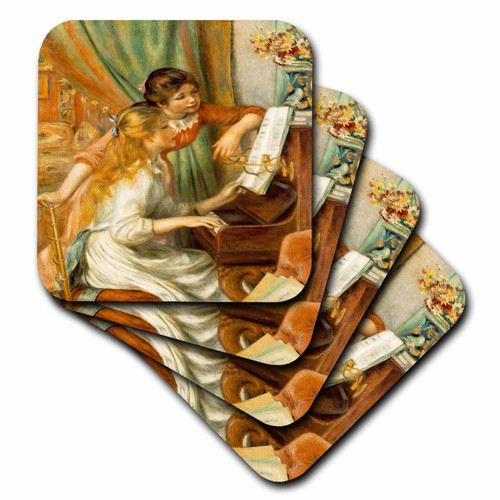 3dRose CST_49363_3 Renoirs Girls at Piano Ceramic Tile Coasters, Set of 4