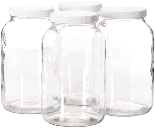 kitchentoolz 4 Pack- 1 Gallon Mason Jar - Glass Jar Wide Mouth with Airtight Foam Lined Plastic Lid - Safe Mason Jar for Fermenting Kombucha Kefir - Storing and Canning
