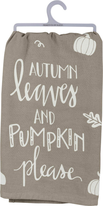 Primitives by Kathy Gray and White Hand-Lettered Dish Towel, 28 x 28-Inch, Autumn Leaves