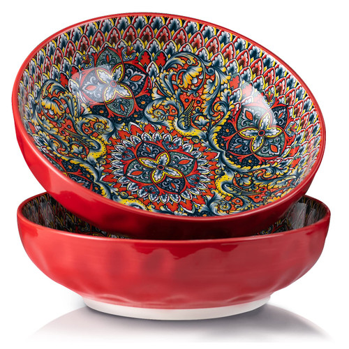 YUN TAO Large Serving Bowls,10 inch Fruit Salad Bowls, 75 Oz Pasta Bowls Set of 2, Serving Dishes for Entertaining, Vibrant Color Ramen Bowls for Party,Microwave & Dishwasher Safe