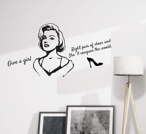 Wallstickers4you Wall Decal Phrase Marilyn Monroe Quote Right Shoes Conquer World Vinyl Decor Black 28.5 in x 15 in gz362