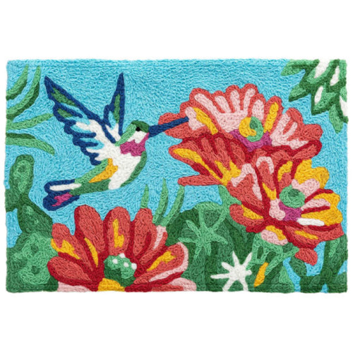 Blooming Cactus Hummingbird Jellybean Accent Rug with Flowers Floral Rug 20"x30"