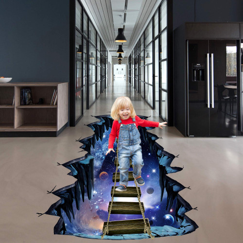 DTLIFEK Removable 3D Outer Space Planets Wall Stickers Creative Blue Galaxy Universe Wall Decals Ladder Decor for Kids Baby Boy and Girls Bedroom Ceiling Home Walls Floor Living Room Decoration (B)