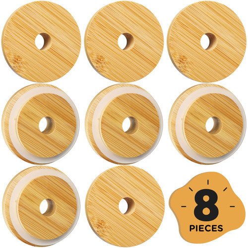 Bamboo Lids for Ball/Kerr Mason Jars, 86mm Wide Mouth Mason Jar Lids with Straw Hole, Eco and Reusable (8 PCS)