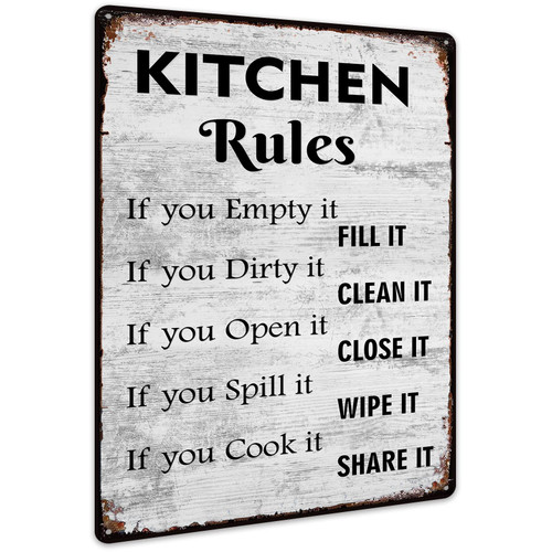 Earus Kitchen Decor Gifts for Mom, Kitchen Rules Wall Decor Accessories for Her, Farmhouse Metal Decorative Tin Sign 8x12 Inches
