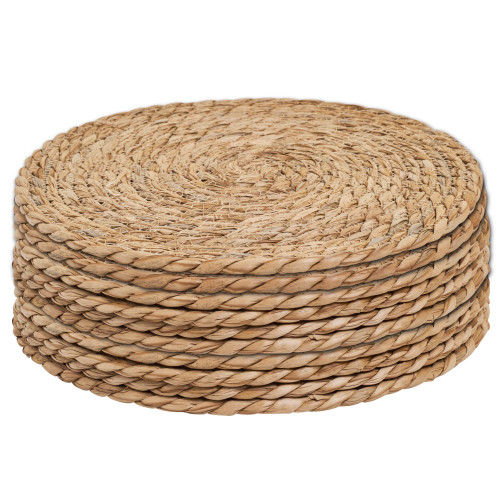 Defined Deco Woven Placemats Set of 10,12" Round Rattan Placemats,Natural Hand-Woven Water Hyacinth Placemats,Farmhouse Weave Place Mats,Rustic Braided Wicker Table Mats for Dining Table,Home,Wedding.